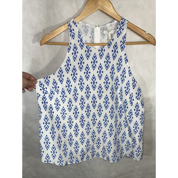 Joie Sleeveless Silk Blouse Size M White Blue - Picture 4 of 9